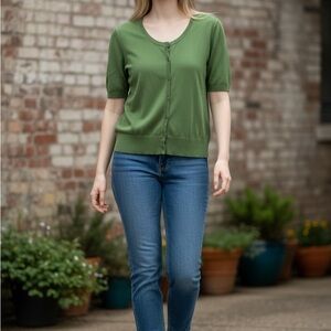 LOFT Olive Short-Sleeve Cardigan